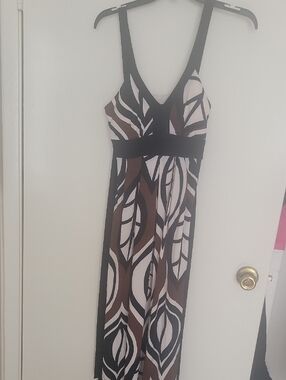 Bisou Bisou Brown, Black and White Patterned Maxi Dress